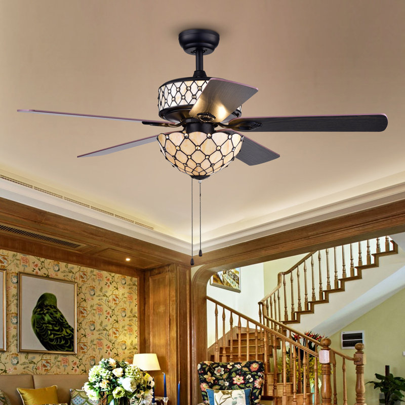 August Grove® 53" Dade 5 Blade Tiffany Ceiling Fan with Pull Chain